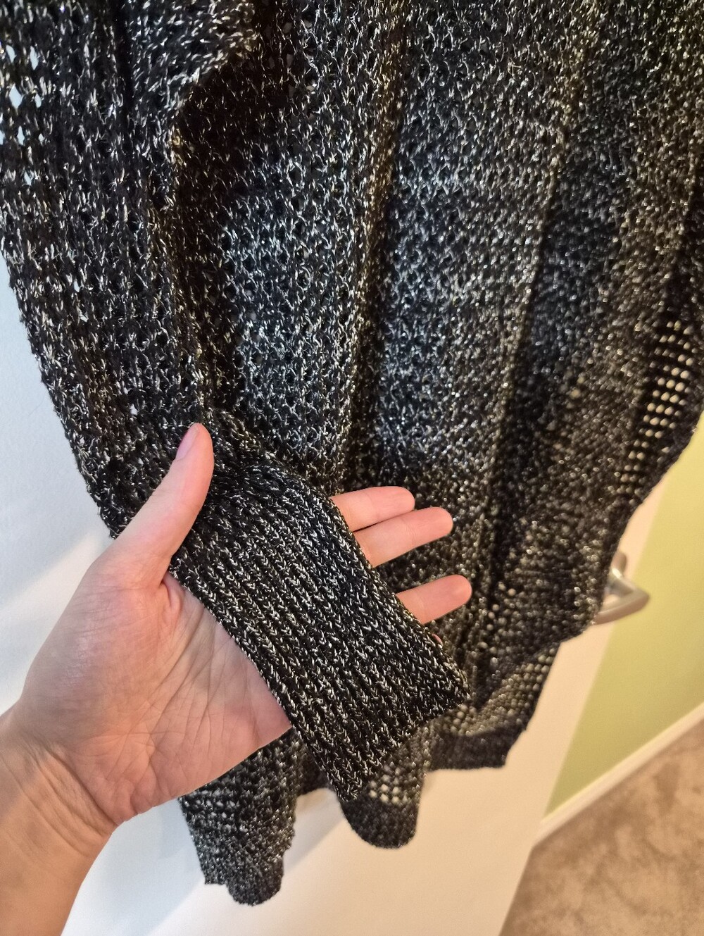 Y2K Point Zero Metallic Black And Silver Open-Weave Boatneck Sweater - Picture 5 of 7